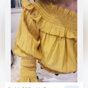 Elpis Boho Yellow Fitted Top Size XSmall Mustard Ruffles